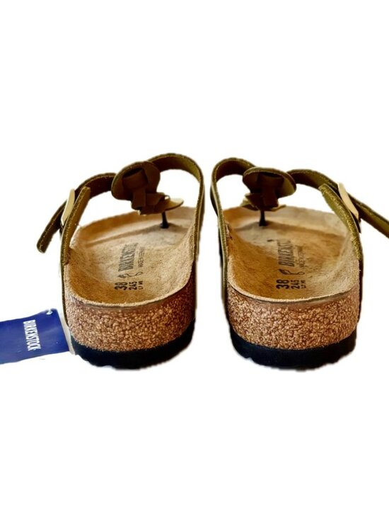 s-l400.jpg Birkenstock Gizeh Braided Sandals Olive Green Oiled Leather Size 38 NEW